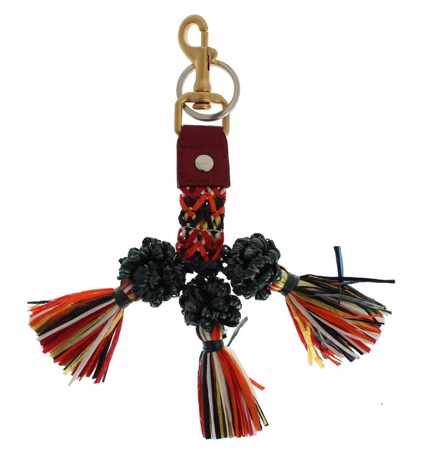 Dolce &amp; Gabbana – Schlüsselanhänger mit mehrfarbigem Raffia-Leder und Verschlussfinderkette