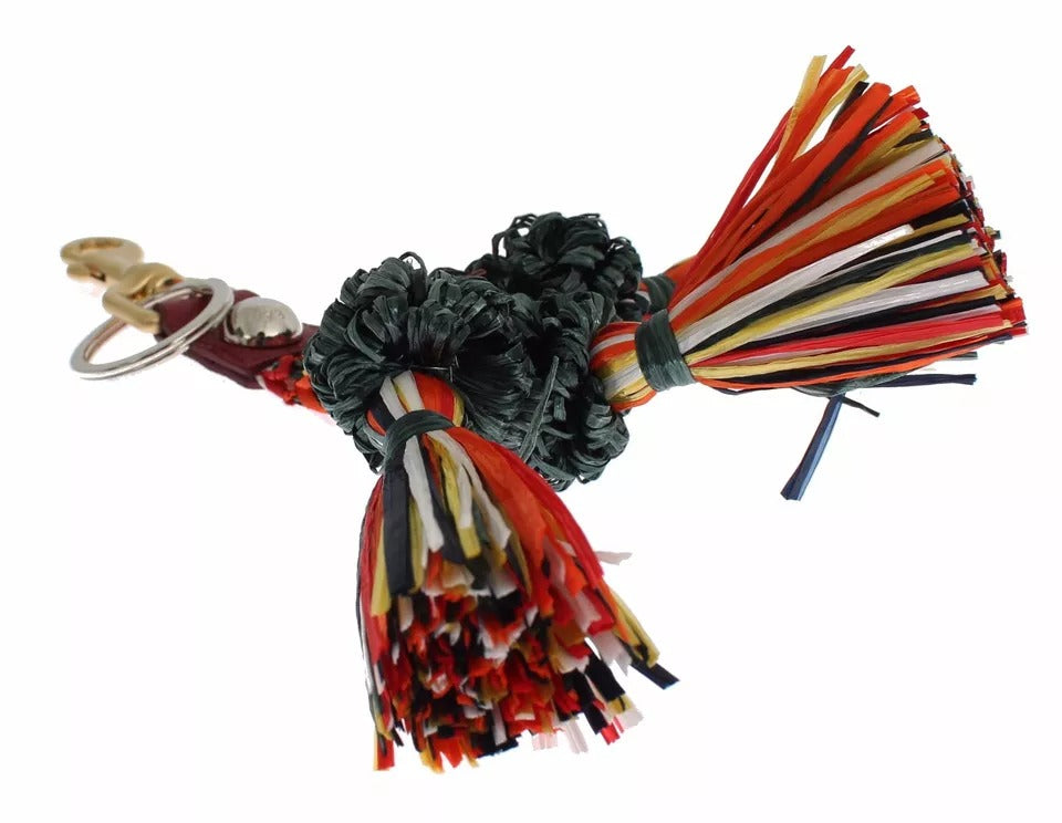 Dolce &amp; Gabbana – Schlüsselanhänger mit mehrfarbigem Raffia-Leder und Verschlussfinderkette