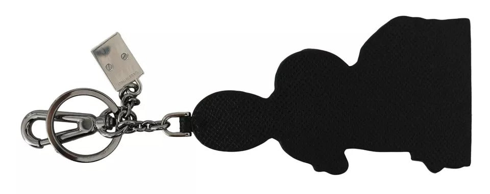 Dolce &amp; Gabbana Silberner Leder-Schlüsselanhänger mit Dominico Stefano #DGFAMILY-Logo