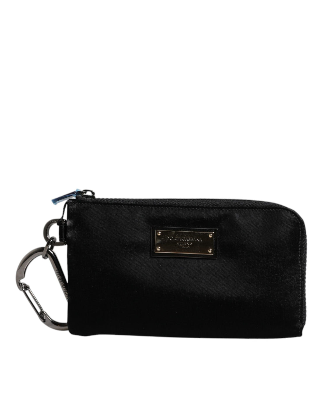 Dolce &amp; Gabbana – Schwarze Clutch aus Nylon mit Schlüsselanhänger und Logo-Schild