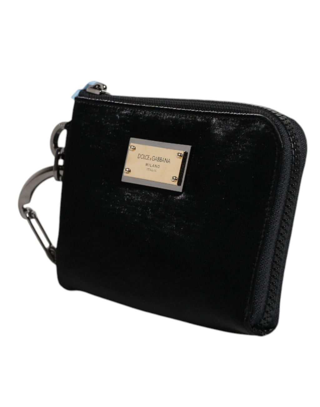 Dolce &amp; Gabbana – Schwarze Clutch aus Nylon mit Schlüsselanhänger und Logo-Schild