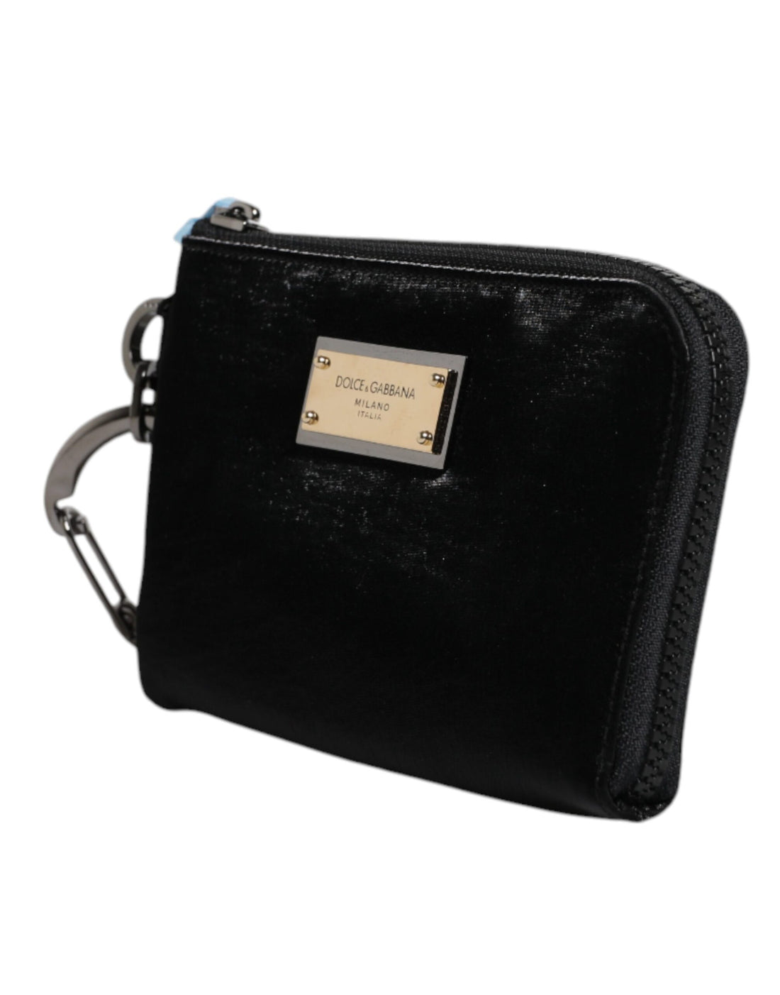 Dolce &amp; Gabbana – Schwarze Clutch aus Nylon mit Schlüsselanhänger und Logo-Schild