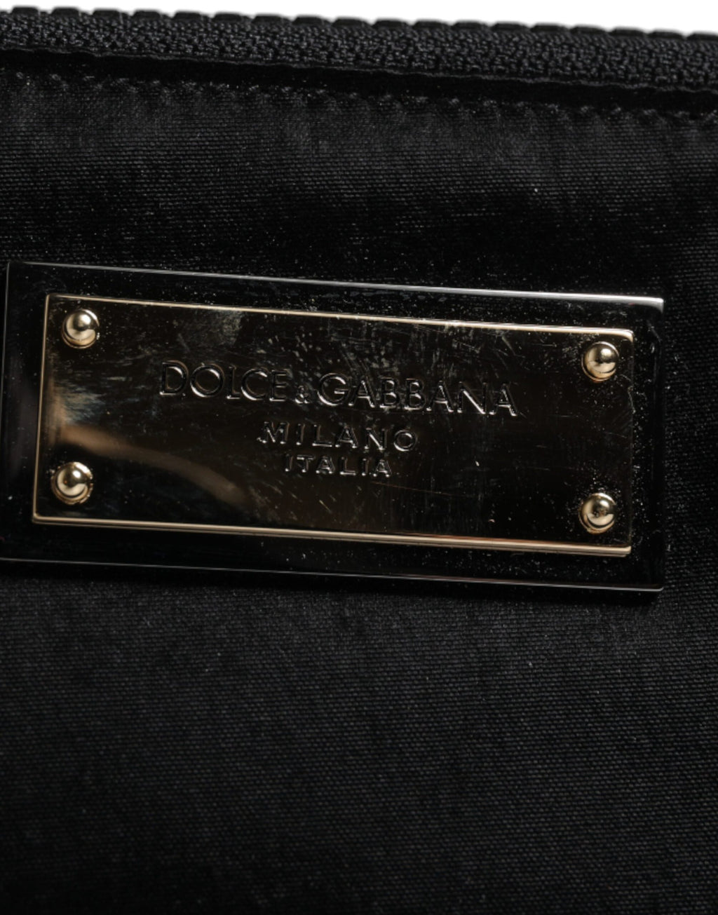 Dolce &amp; Gabbana – Schwarze Clutch aus Nylon mit Schlüsselanhänger und Logo-Schild