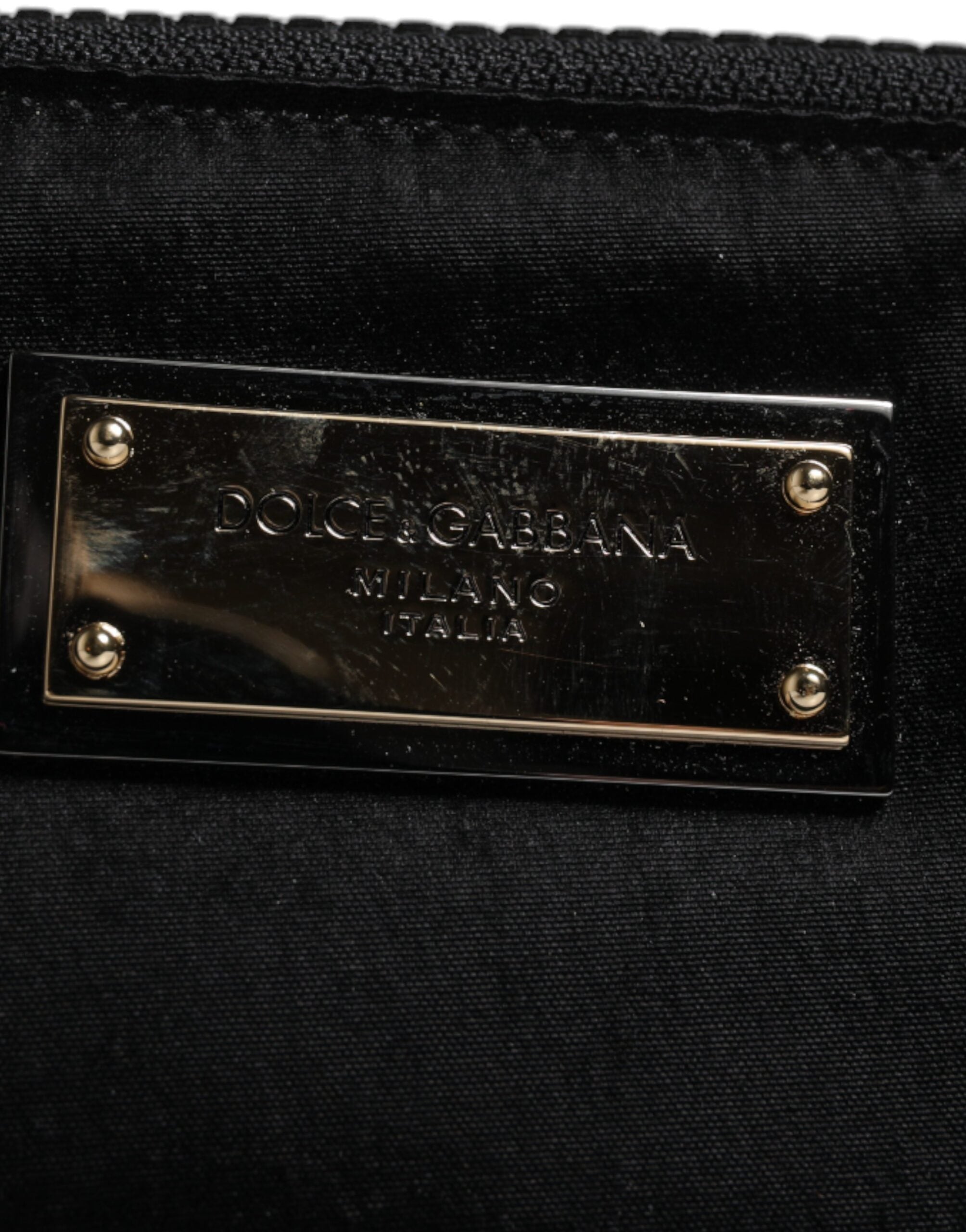 Dolce &amp; Gabbana – Schwarze Clutch aus Nylon mit Schlüsselanhänger und Logo-Schild