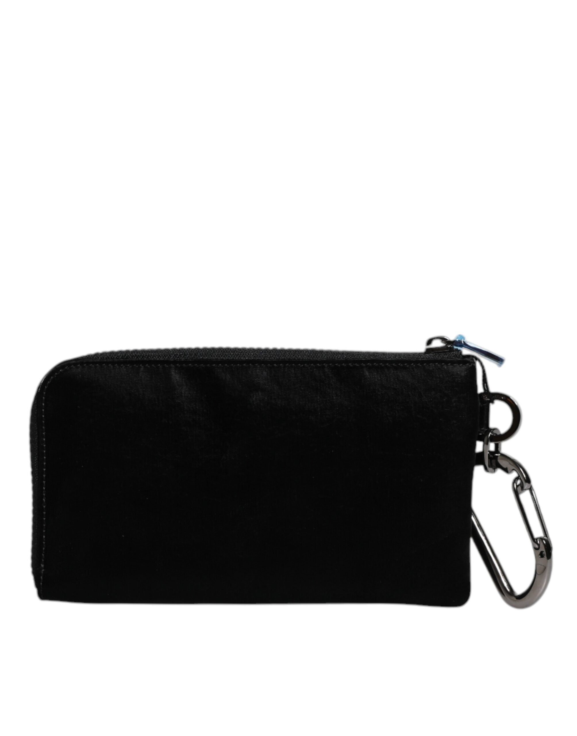 Dolce &amp; Gabbana – Schwarze Clutch aus Nylon mit Schlüsselanhänger und Logo-Schild