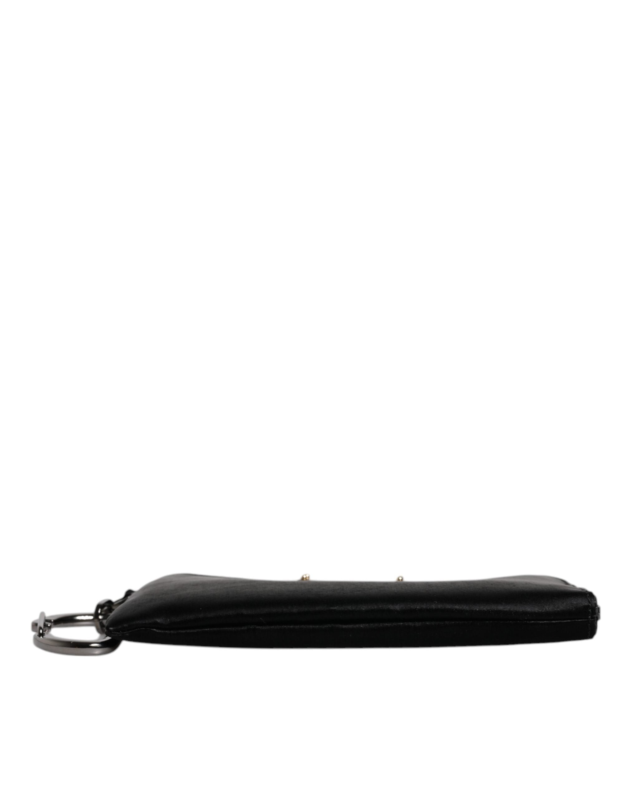 Dolce &amp; Gabbana – Schwarze Clutch aus Nylon mit Schlüsselanhänger und Logo-Schild