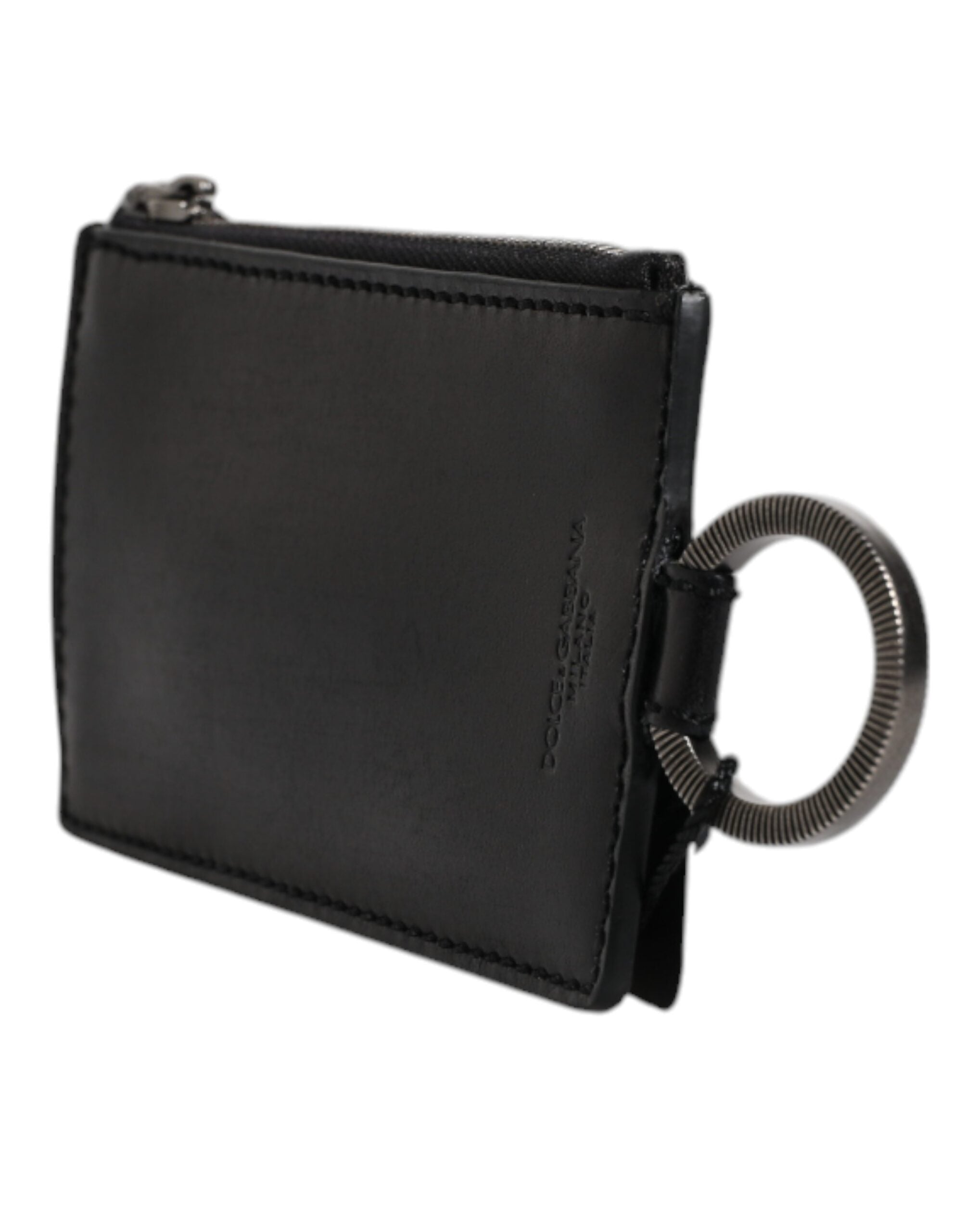 Dolce &amp; Gabbana Schwarzes Kartenetui aus Pferdeleder mit Lanyard und Logo