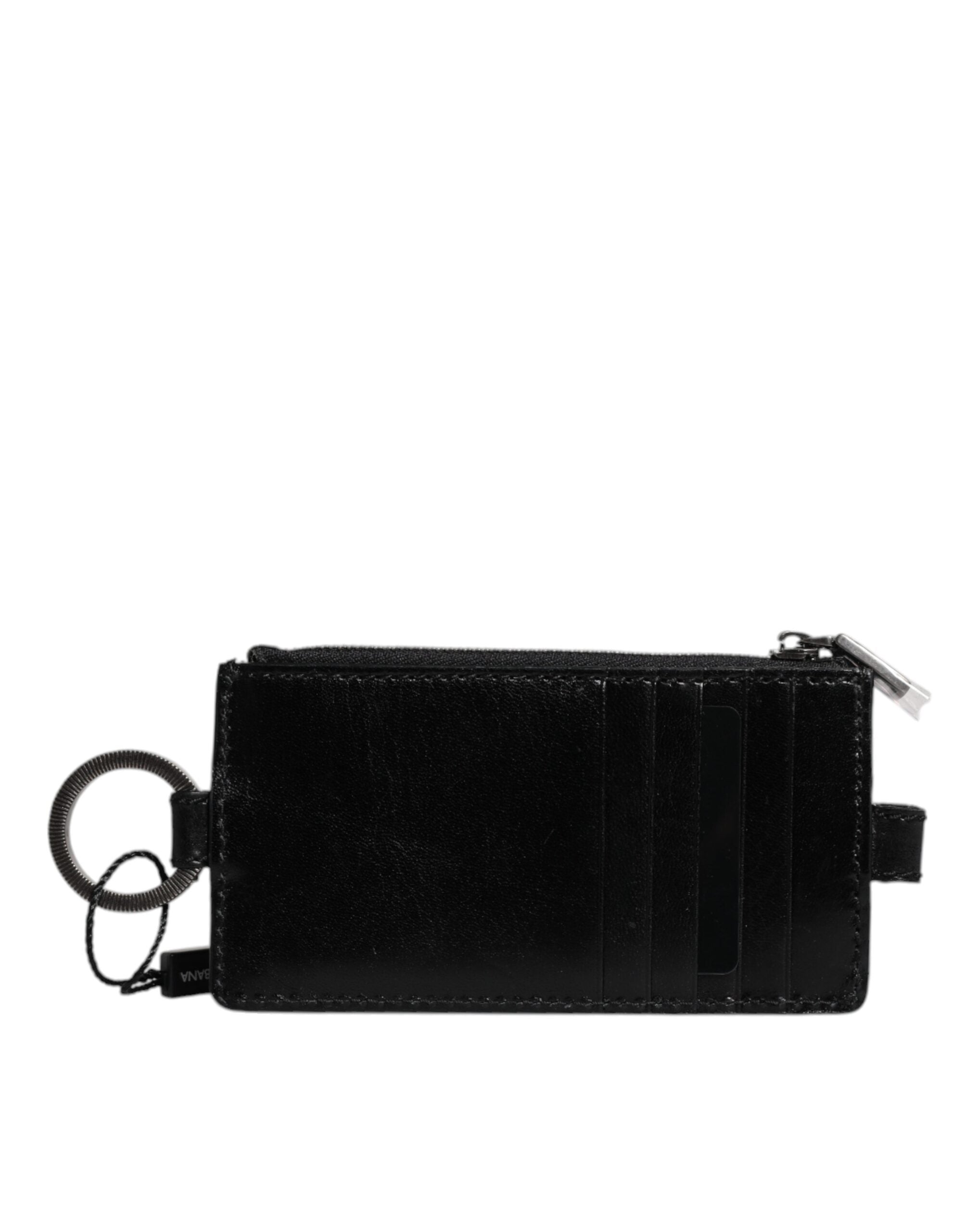 Dolce &amp; Gabbana Schwarzes Kartenetui aus Pferdeleder mit Lanyard und Logo