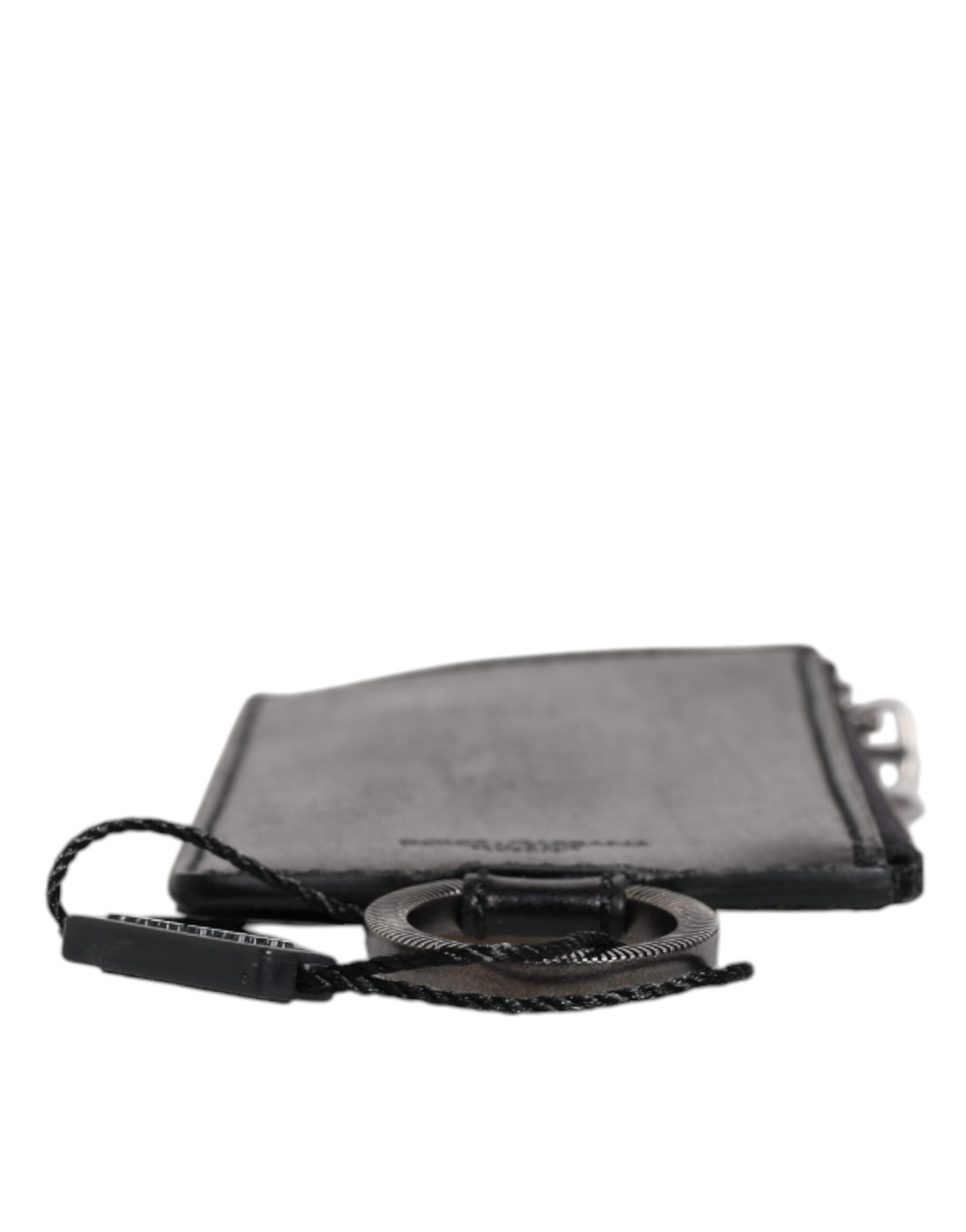 Dolce &amp; Gabbana Schwarzes Kartenetui aus Pferdeleder mit Lanyard und Logo