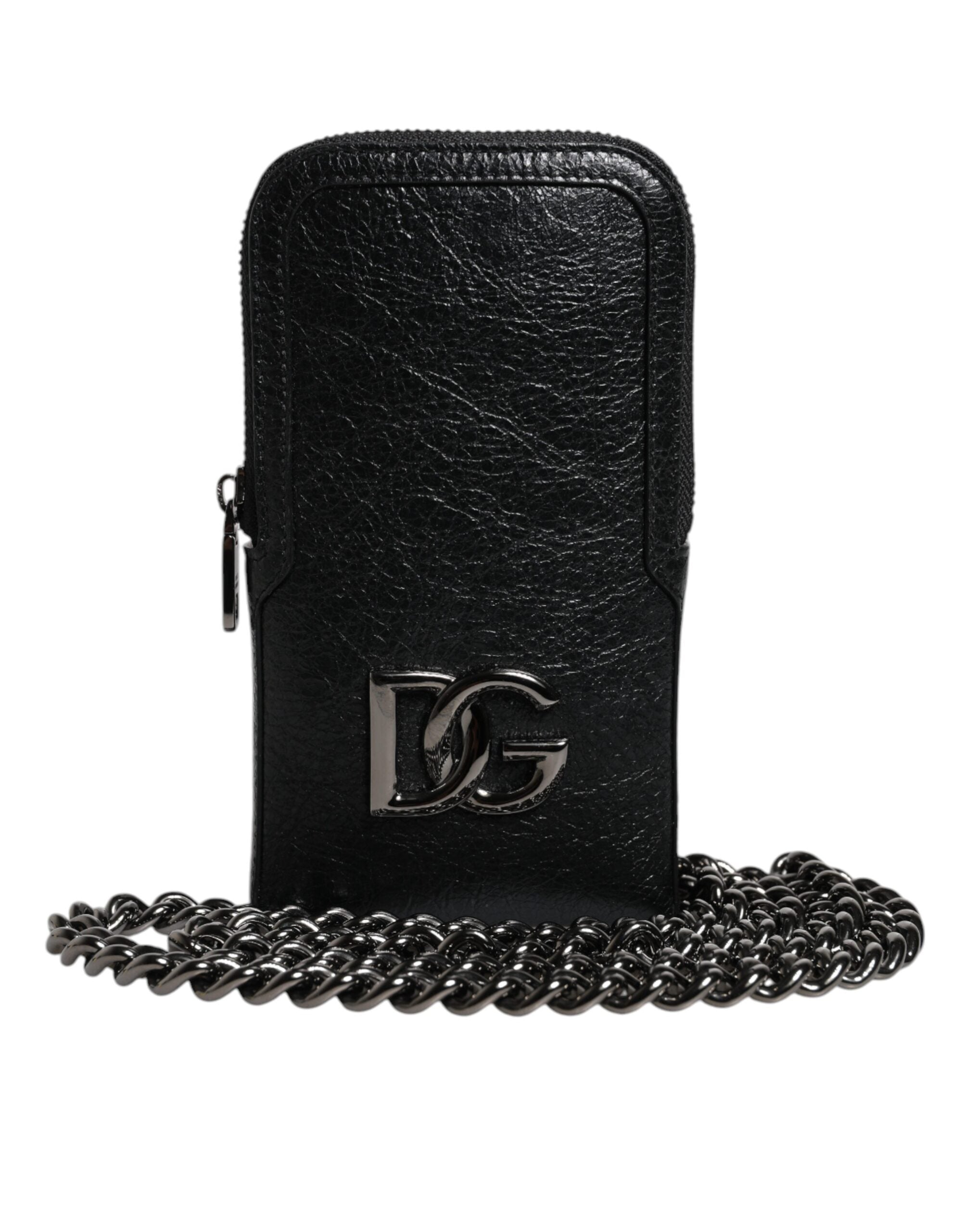Dolce &amp; Gabbana Schwarze Lederhandtasche, Umhängetasche mit Kette