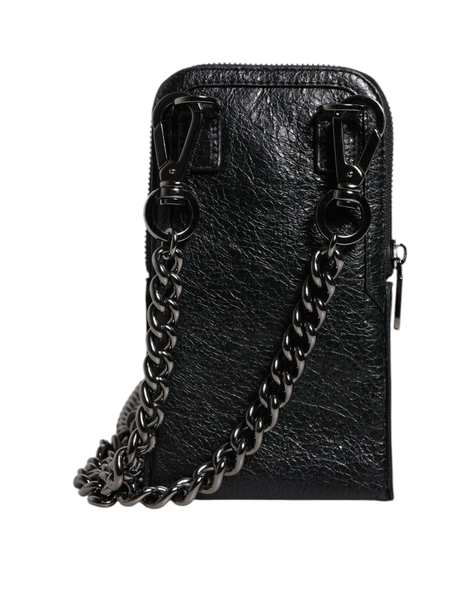 Dolce &amp; Gabbana Schwarze Lederhandtasche, Umhängetasche mit Kette