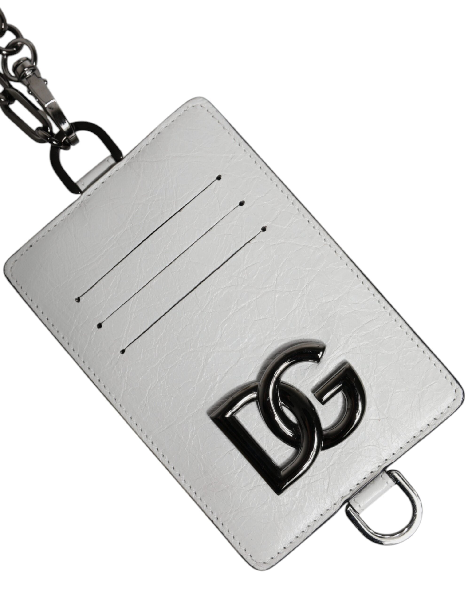 Dolce &amp; Gabbana – Kartenetui mit Logo und Lanyard aus weißem Kalbsleder