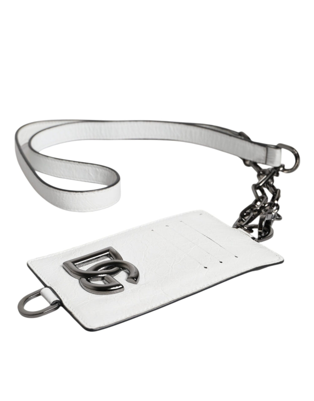 Dolce &amp; Gabbana – Kartenetui mit Logo und Lanyard aus weißem Kalbsleder