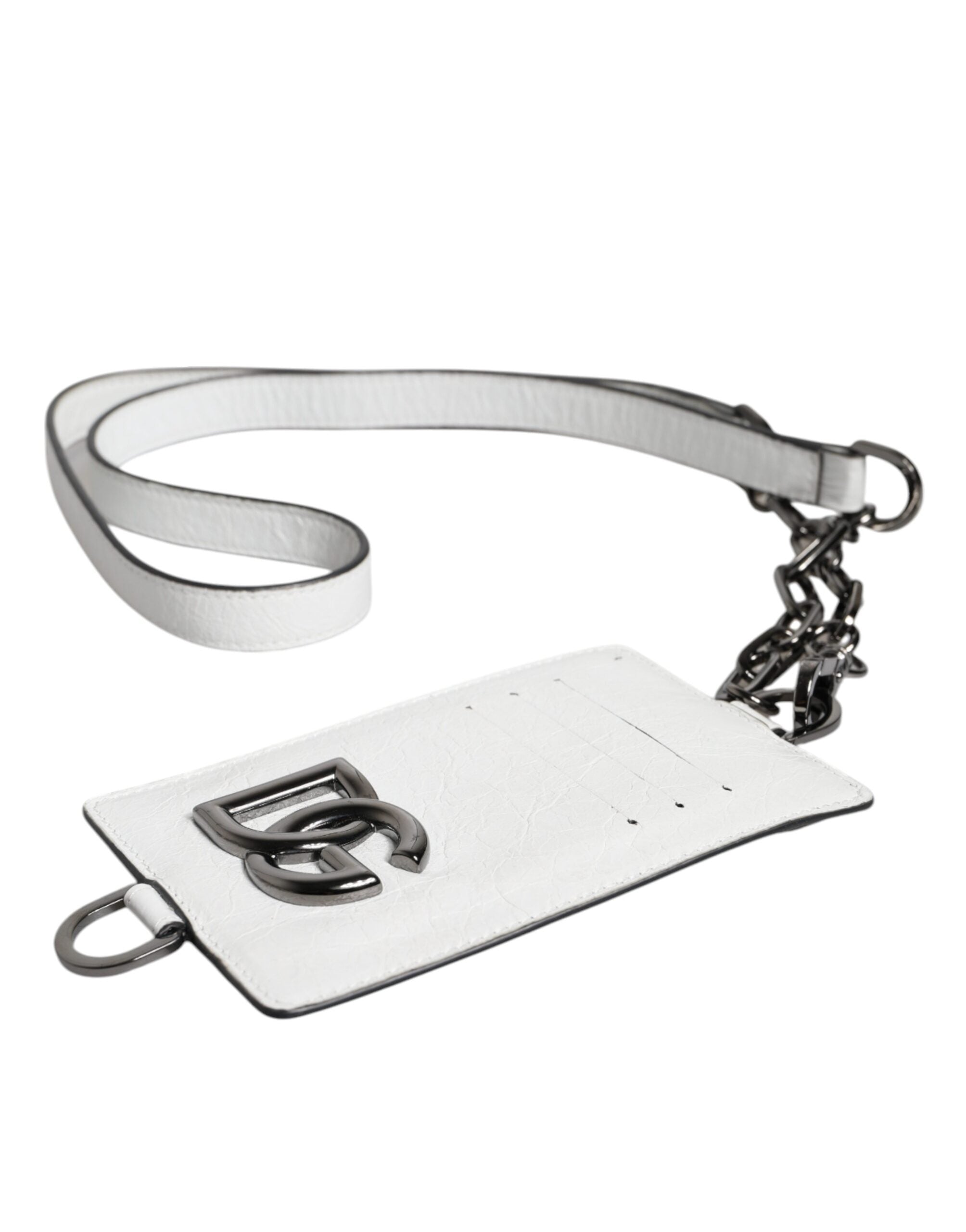 Dolce &amp; Gabbana – Kartenetui mit Logo und Lanyard aus weißem Kalbsleder
