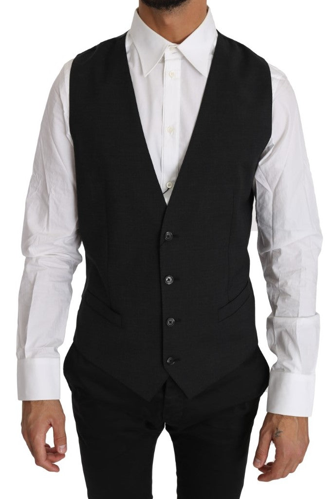 Dolce &amp; Gabbana Elegante Slim Fit Weste aus grauer Wolle