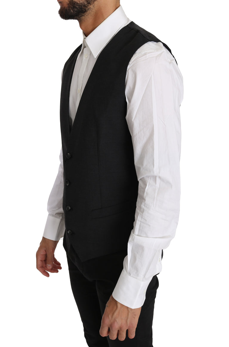 Dolce &amp; Gabbana Elegante Slim Fit Weste aus grauer Wolle