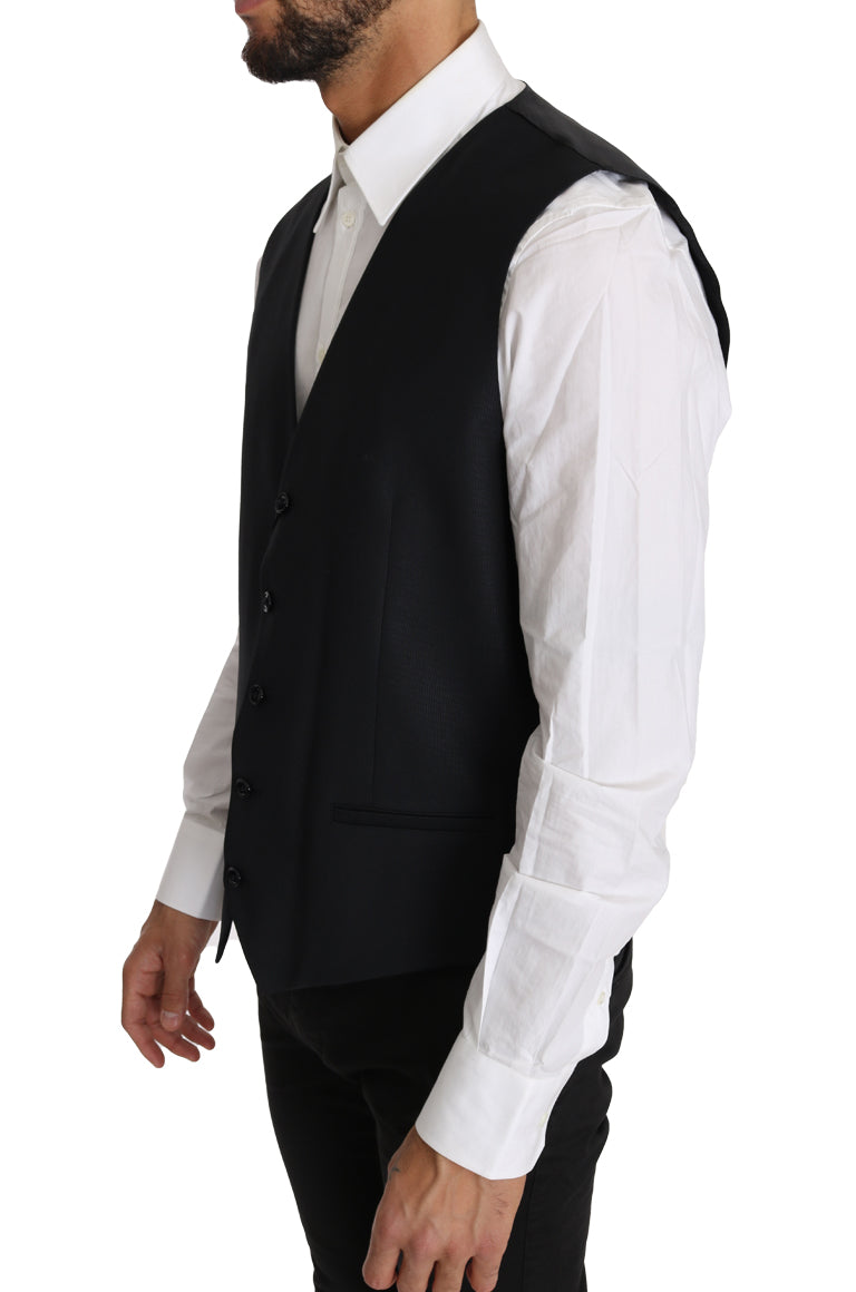 Dolce &amp; Gabbana Elegante graue Slim-Fit Weste aus Wolle und Seide