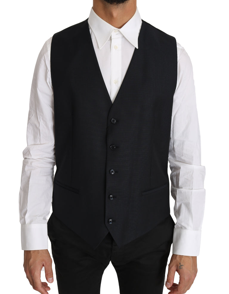 Dolce &amp; Gabbana Elegante graue Slim-Fit Weste aus Wolle und Seide