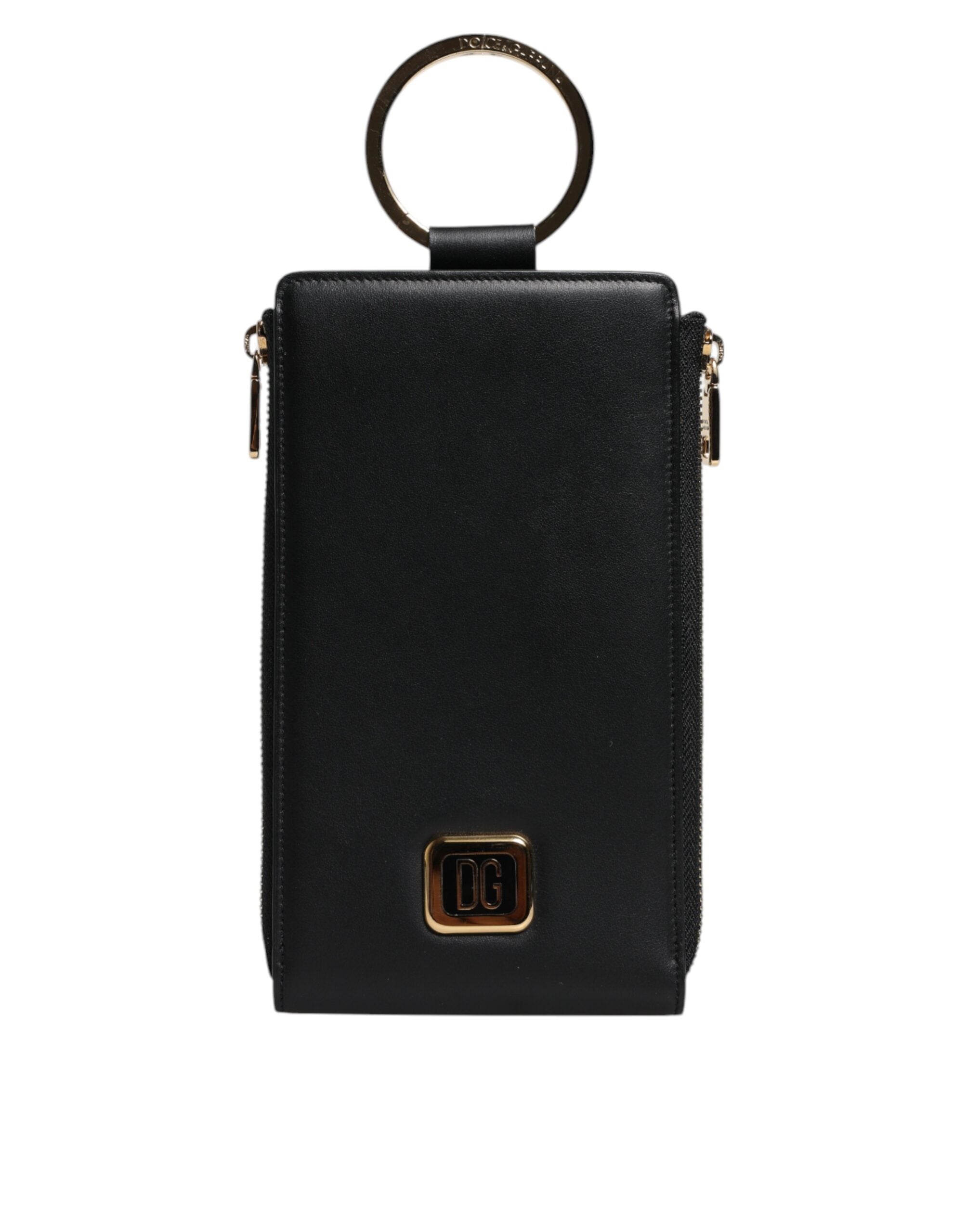 Dolce &amp; Gabbana – Karten- und Münzgeldbörse mit Logo-Schild aus schwarzem Leder