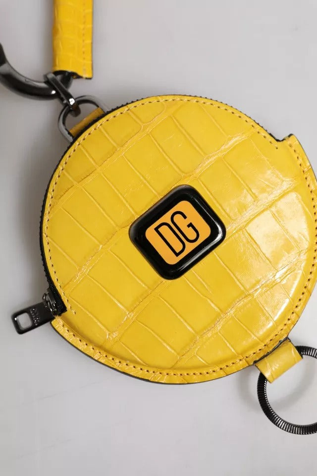 Dolce &amp; Gabbana, rundes Portemonnaie aus Leder mit DG-Logo, Gelb