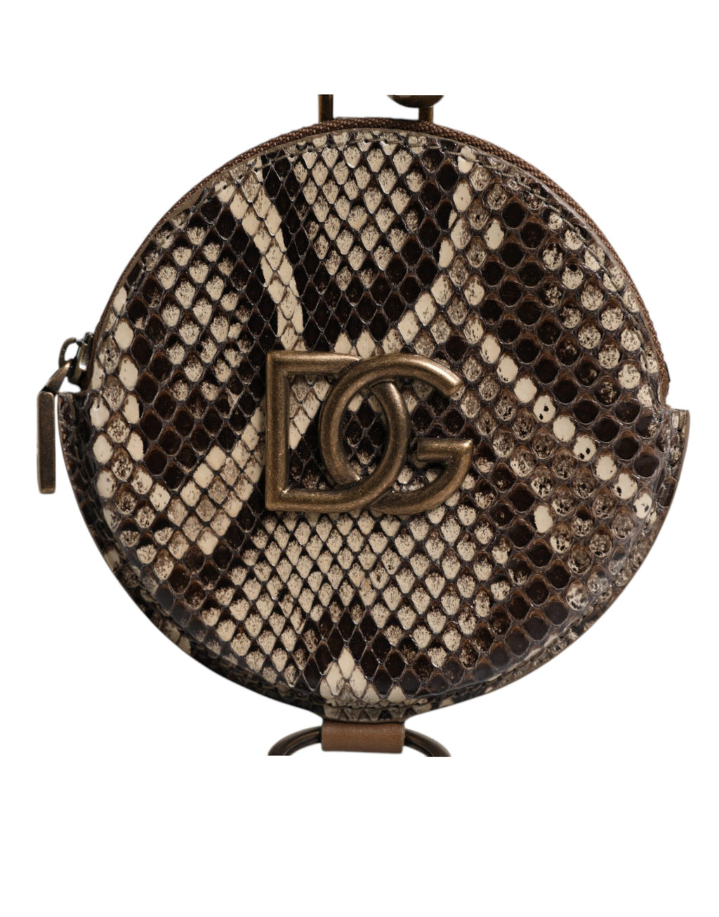 Dolce &amp; Gabbana Braunes rundes Leder-Portemonnaie mit DG-Logo und Schlüsselband
