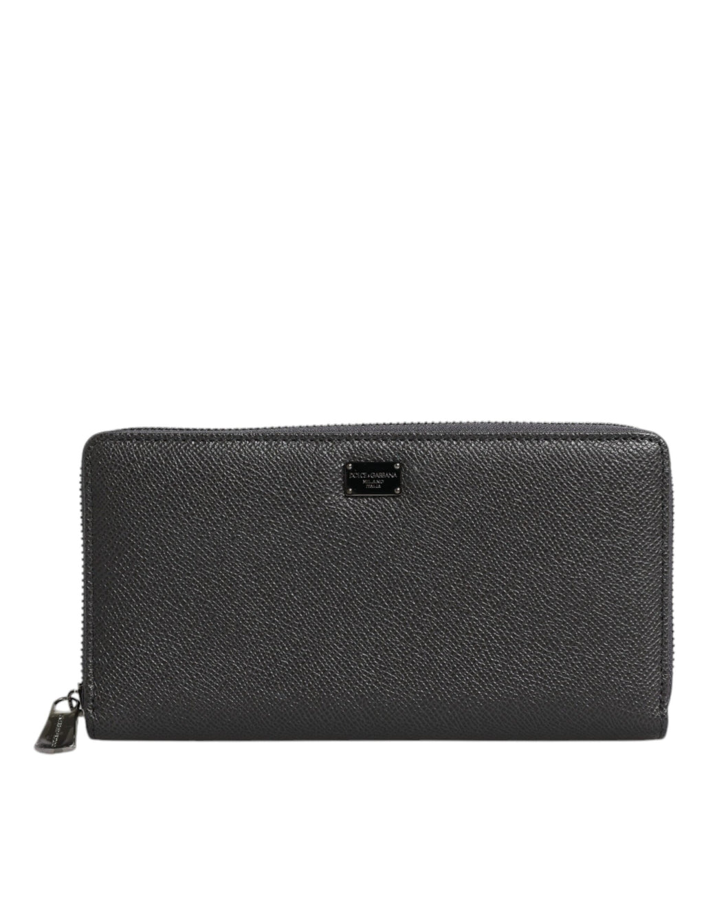 Dolce &amp; Gabbana Dunkelgraue Continental-Geldbörse aus Leder mit DG-Logo und Rundum-Reißverschluss
