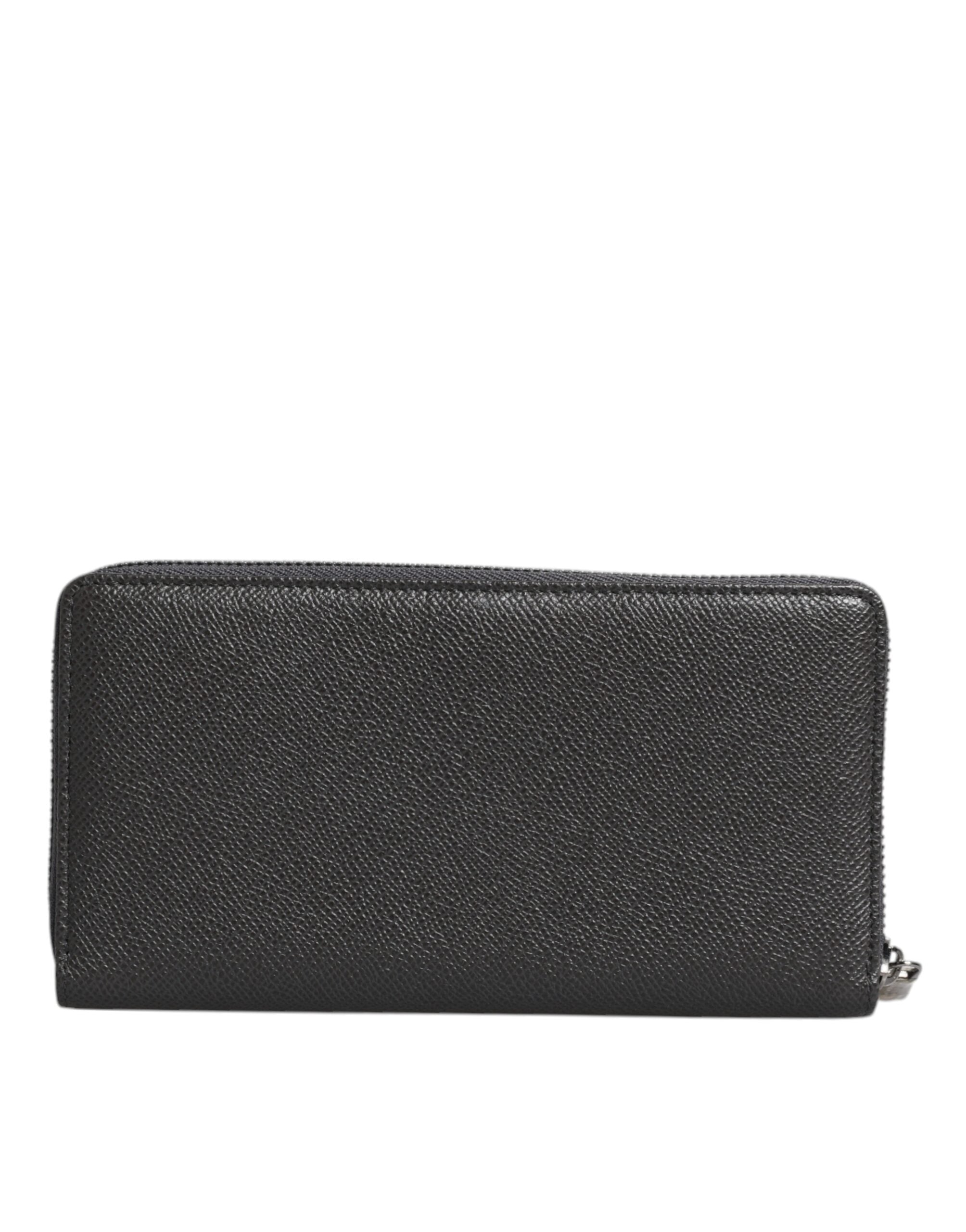 Dolce &amp; Gabbana Dunkelgraue Continental-Geldbörse aus Leder mit DG-Logo und Rundum-Reißverschluss