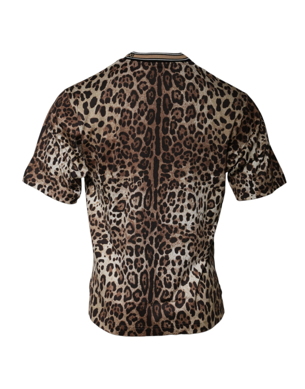 Dolce &amp; Gabbana – Braunes, kurzärmliges T-Shirt mit Rundhalsausschnitt und Leopardenmuster