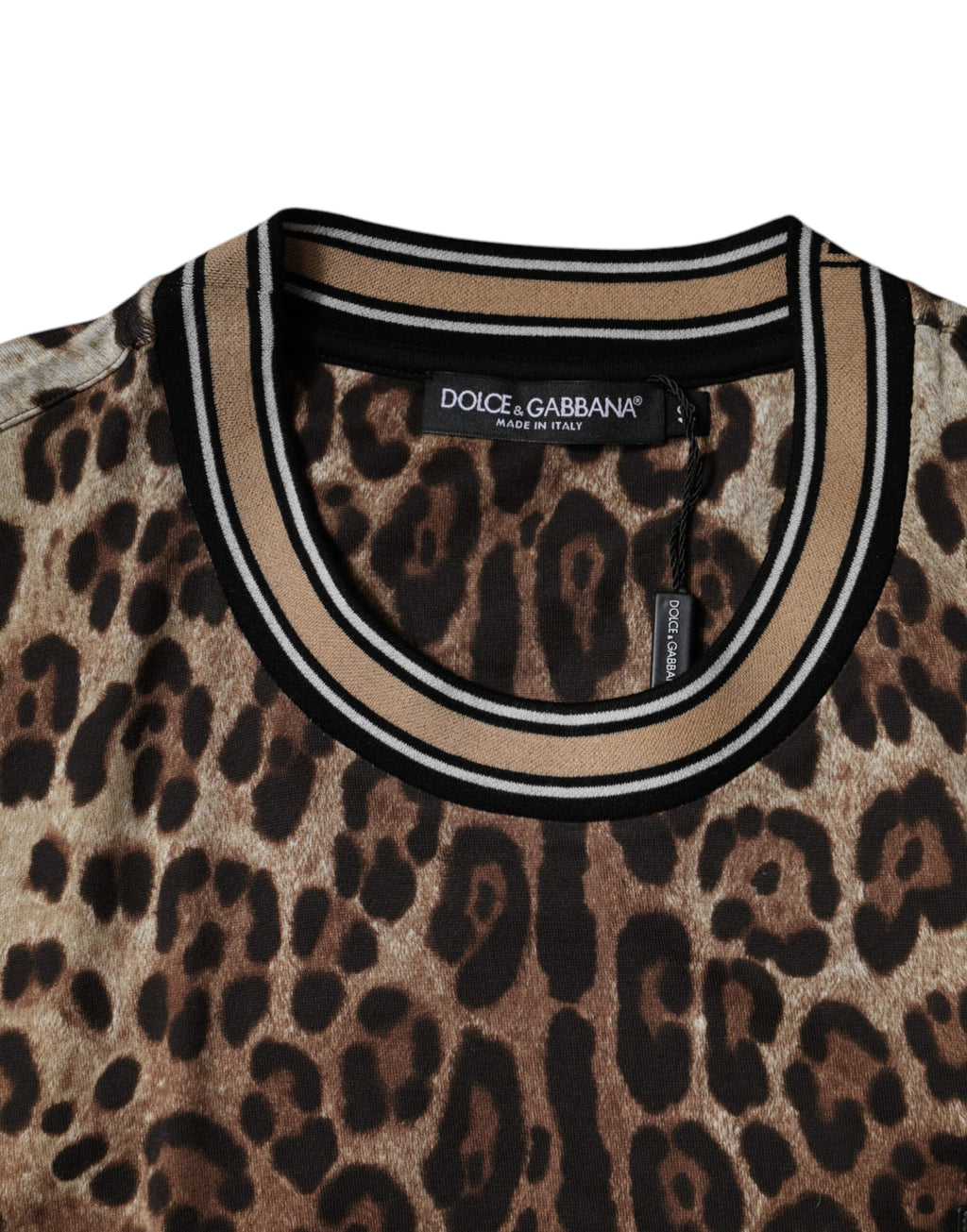 Dolce &amp; Gabbana – Braunes, kurzärmliges T-Shirt mit Rundhalsausschnitt und Leopardenmuster