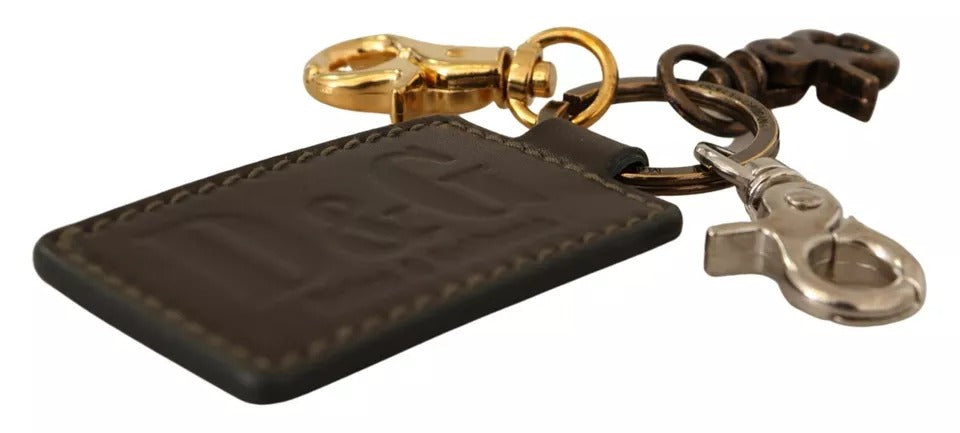 Dolce &amp; Gabbana Schlüsselanhänger mit D&amp;G-Logo aus grünem Leder und Metallring mit Haken