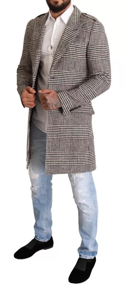 Dolce &amp; Gabbana – Grau karierte, lange Trenchcoat-Jacke