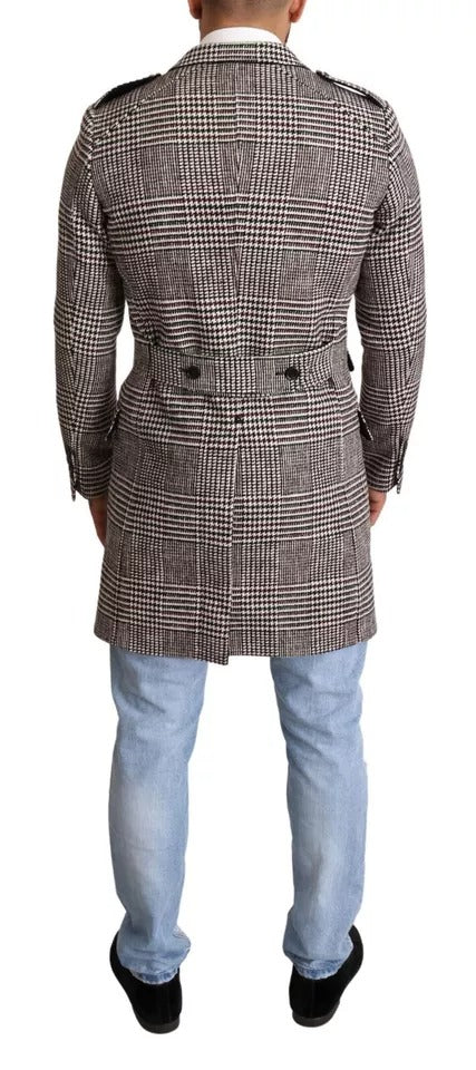 Dolce &amp; Gabbana – Grau karierte, lange Trenchcoat-Jacke
