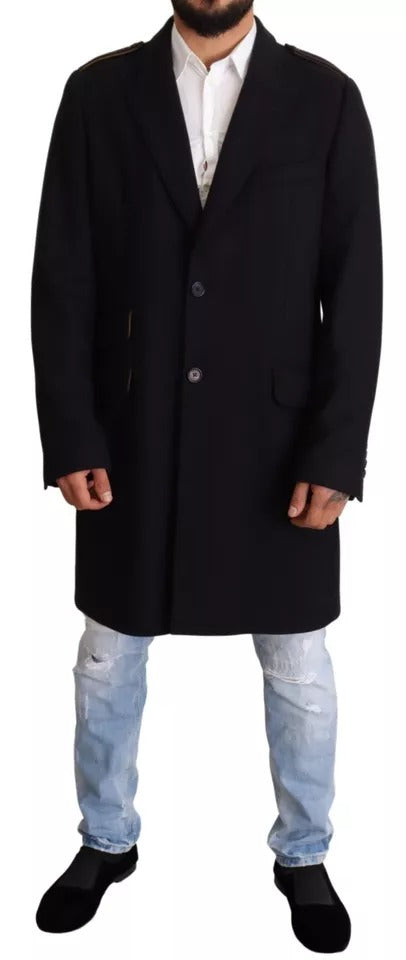 Dolce &amp; Gabbana Blauer Trenchcoat Lange Woll-Stretchjacke