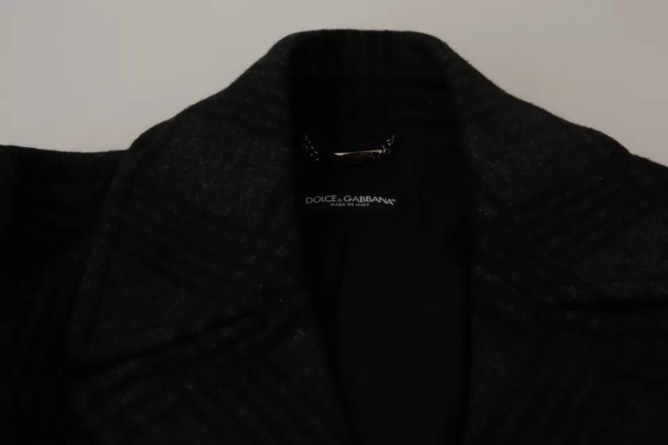Dolce &amp; Gabbana – Schwarzer Trenchcoat mit Karomuster, Wolljacke