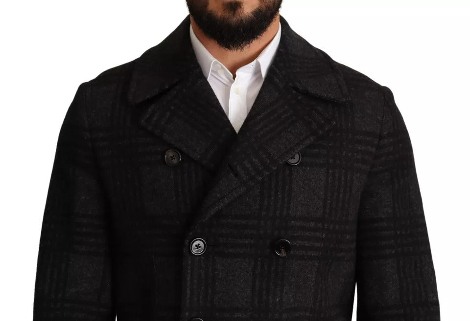 Dolce &amp; Gabbana – Schwarzer Trenchcoat mit Karomuster, Wolljacke