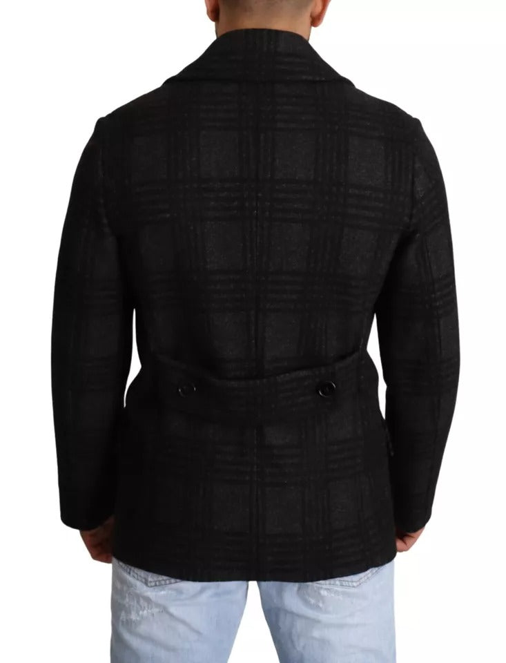 Dolce &amp; Gabbana – Schwarzer Trenchcoat mit Karomuster, Wolljacke