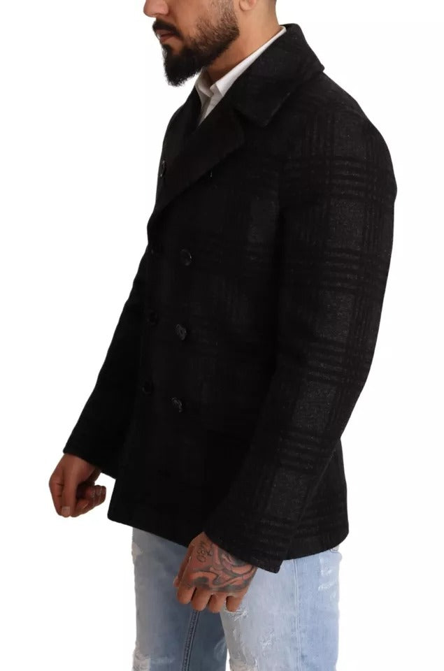 Dolce &amp; Gabbana – Schwarzer Trenchcoat mit Karomuster, Wolljacke