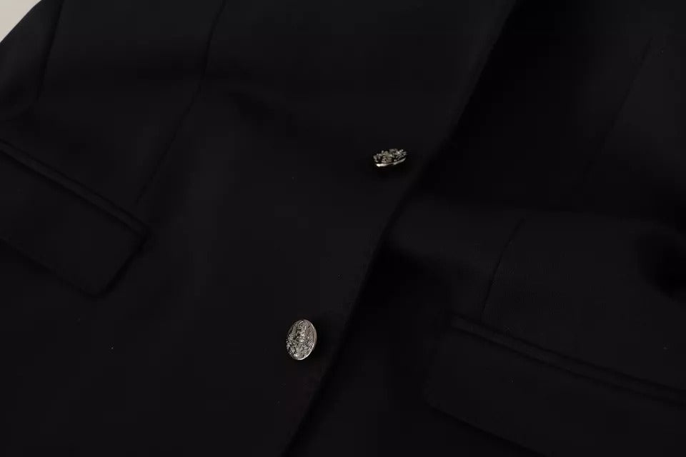 Dolce &amp; Gabbana – Slim Fit-Mantel-Blazerjacke aus schwarzer Baumwolle