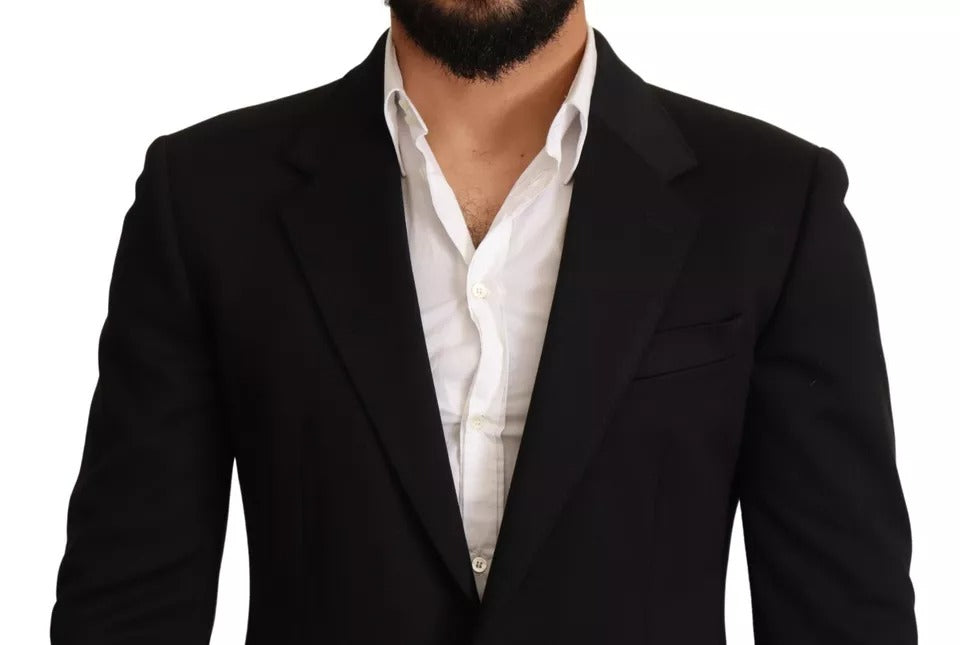 Dolce &amp; Gabbana – Slim Fit-Mantel-Blazerjacke aus schwarzer Baumwolle