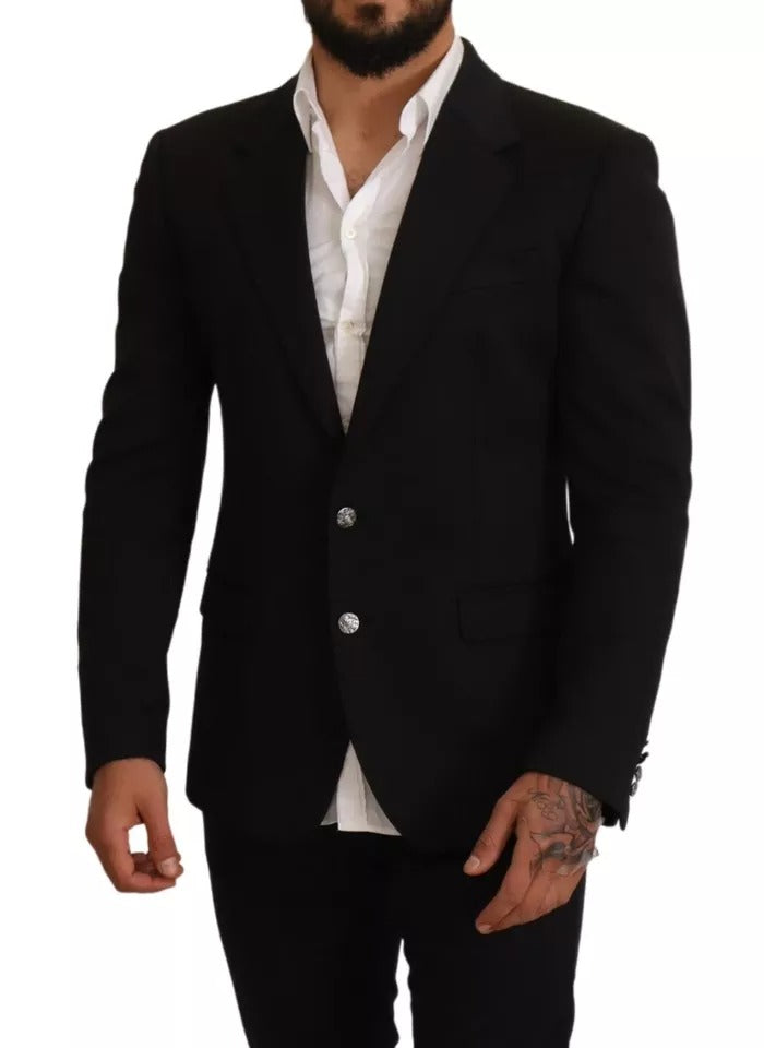Dolce &amp; Gabbana – Slim Fit-Mantel-Blazerjacke aus schwarzer Baumwolle