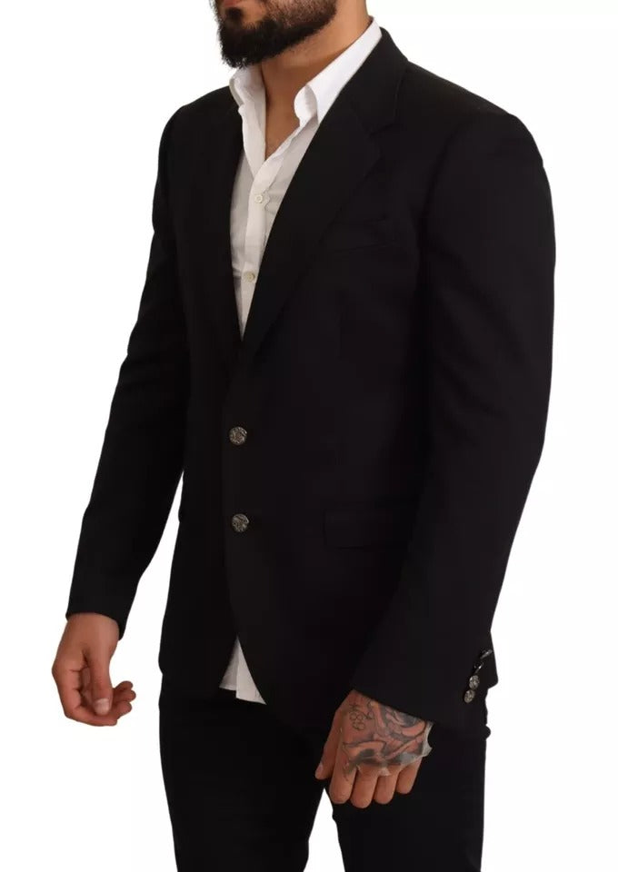 Dolce &amp; Gabbana – Slim Fit-Mantel-Blazerjacke aus schwarzer Baumwolle