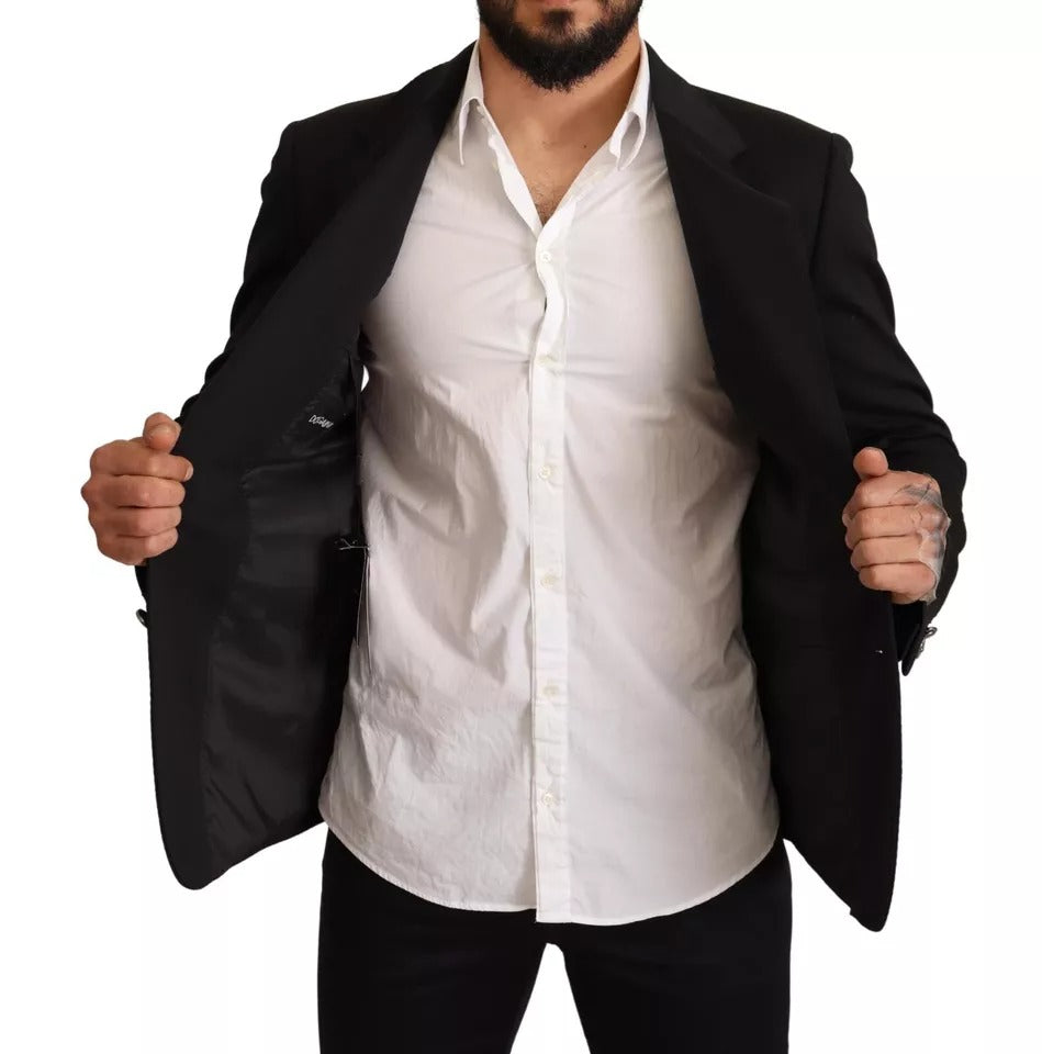 Dolce &amp; Gabbana – Slim Fit-Mantel-Blazerjacke aus schwarzer Baumwolle