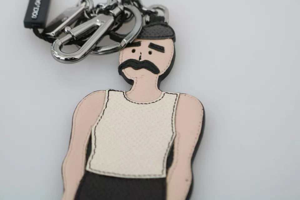 Dolce &amp; Gabbana Schlüsselanhänger mit Fischer-Logo aus schwarzem Leder