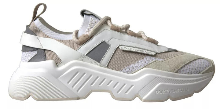 Dolce &amp; Gabbana Weiß Beige Leder Sport DAYMASTER Schuhe Sneakers