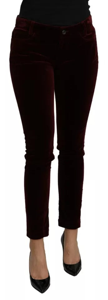 Dolce &amp; Gabbana Bordeaux Slim Fit-Hose aus Stretch-Samt