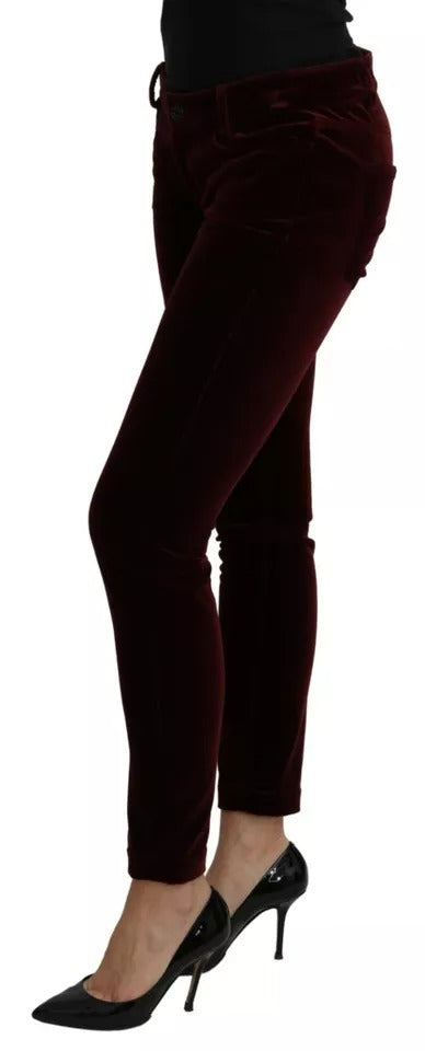 Dolce &amp; Gabbana Bordeaux Slim Fit-Hose aus Stretch-Samt
