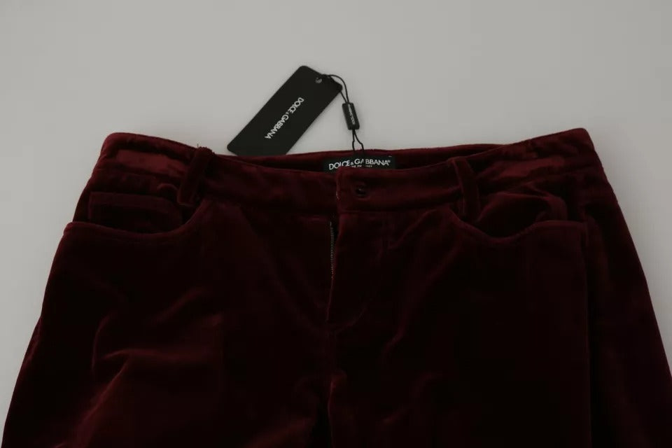 Dolce &amp; Gabbana Bordeaux Slim Fit-Hose aus Stretch-Samt