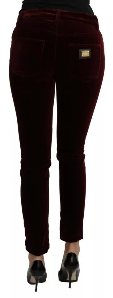 Dolce &amp; Gabbana Bordeaux Slim Fit-Hose aus Stretch-Samt