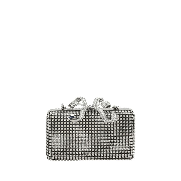Self-Portrait – Silberne Clutch mit Kristallen