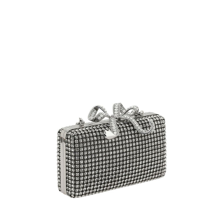Self-Portrait – Silberne Clutch mit Kristallen